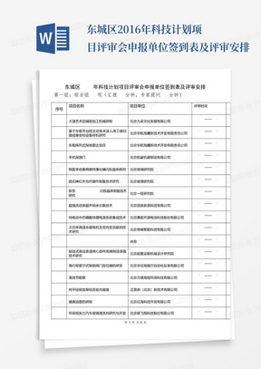 东城区2016年科技计划项目评审会申报单位签到表及评审安排-