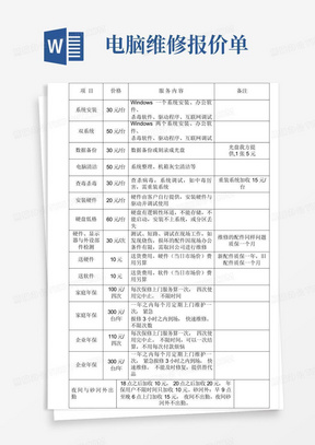 电脑维修报价单