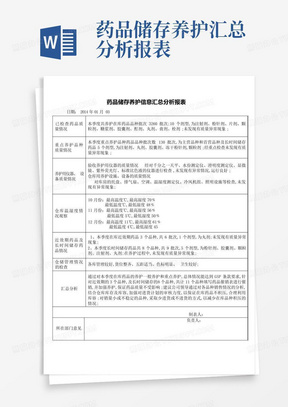 药品储存养护汇总分析报表