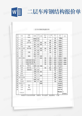 二层车库钢结构报价单