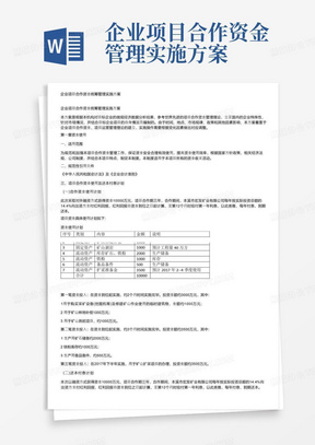 企业项目合作资金统筹管理实施方案