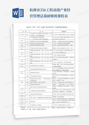 杭州市356工程动漫产业经营管理总裁研修班课程表