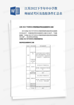 江苏2022下半年中小学教师面试考区及选报条件汇总表