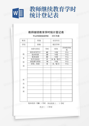 教师继续教育学时统计登记表