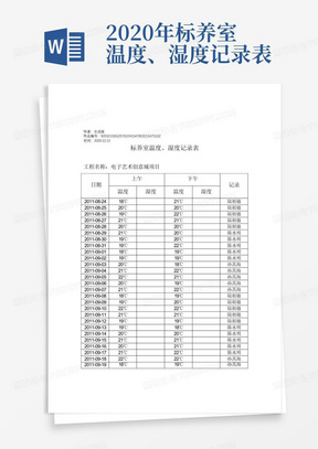 2020年标养室温度、湿度记录表