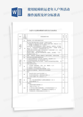 使用轮椅转运老年人户外活动操作流程及评分标准表