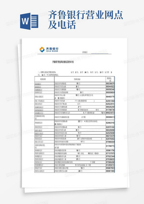 齐鲁银行营业网点及电话