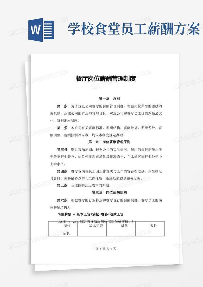 餐厅岗位薪酬管理制度