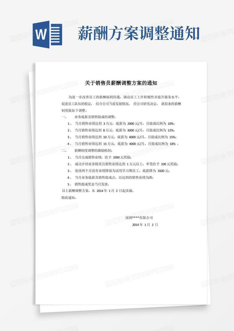 关于销售员薪酬调整方案的通知