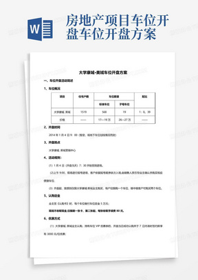 房地产项目车位开盘车位开盘方案