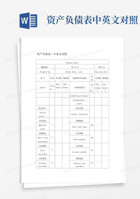 资产负债表-中英文对照