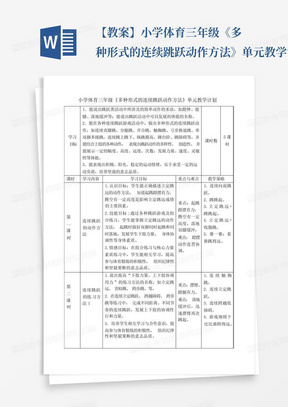 【教案】小学体育三年级《多种形式的连续跳跃动作方法》单元教学计划