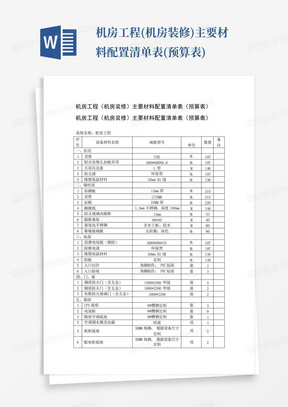 机房工程(机房装修)主要材料配置清单表(预算表)