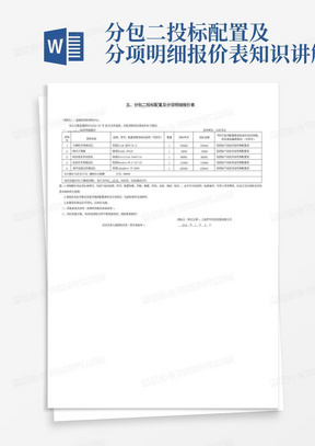 分包二投标配置及分项明细报价表知识讲解