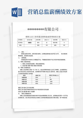 销售人员工资待遇及销售提成管理制度方案