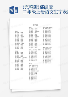 (完整版)部编版二年级上册语文生字表组词