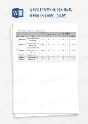 青岛银行各营业时间安排(其他异地分行网点)【模板】