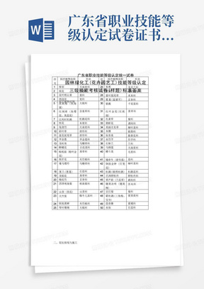 广东省职业技能等级认定试卷 证书题库答案园林绿化工 高级 三级实操的答案标准格式(样题) 