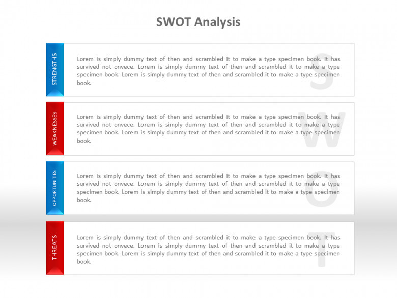 四项并列SWOT分析PPT文本框