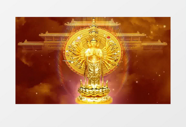 高清千手佛佛祖佛光流动滚动背景视频素材（有音乐）
