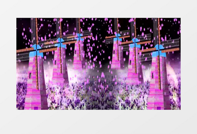 动态花瓣漂浮风车紫色薰衣草背景视频（有音乐）