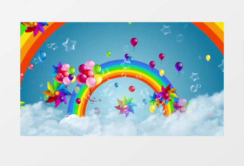高清彩虹气球风车背景视频（有音乐）