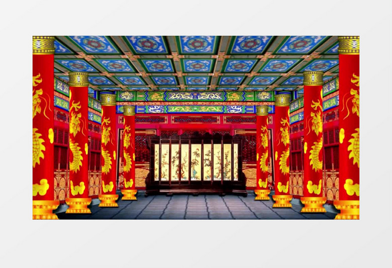 皇宫中式婚礼喜庆龙盘柱子背景视频（有音乐）