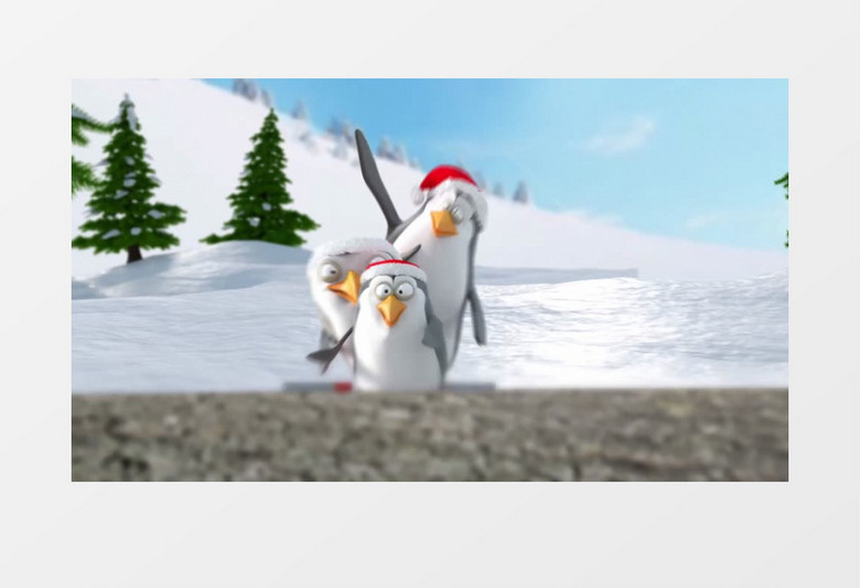 卡通可爱企鹅滑雪圣诞节动画片头ae视频模板