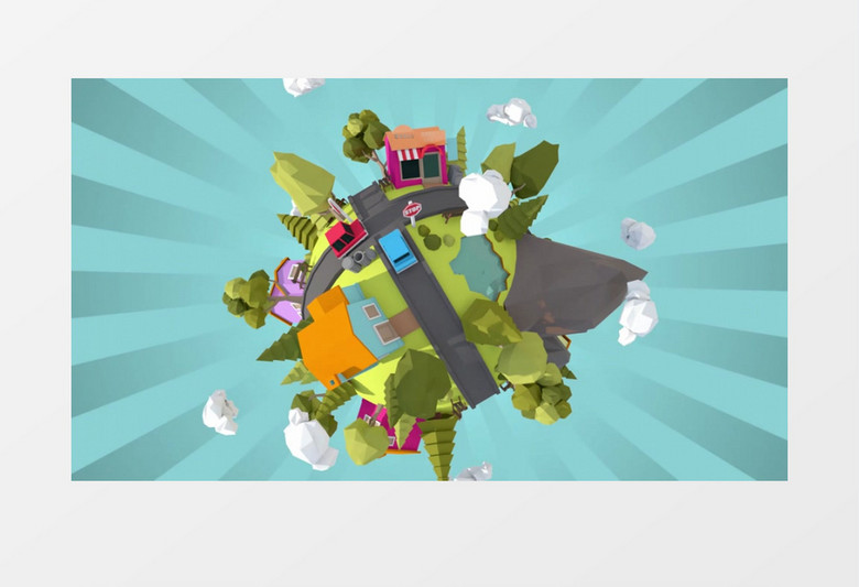  三维卡通星球城市动画AE视频模板