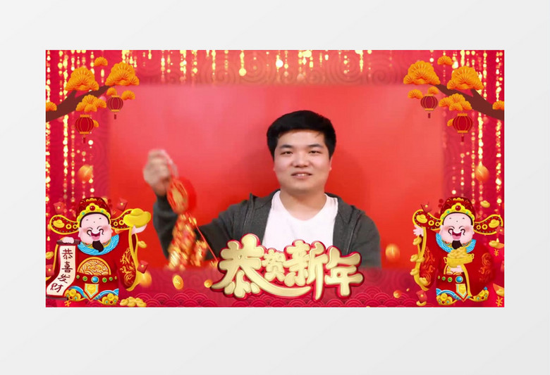 新年红包飘落春节拜年祝福边框视频AE模版