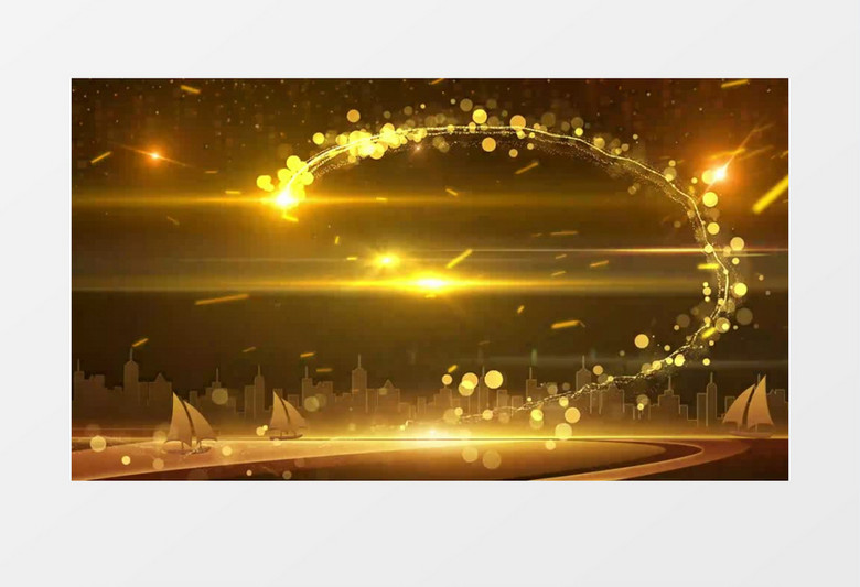 金色粒子光线飞舞绕圈舞台背景视频素材