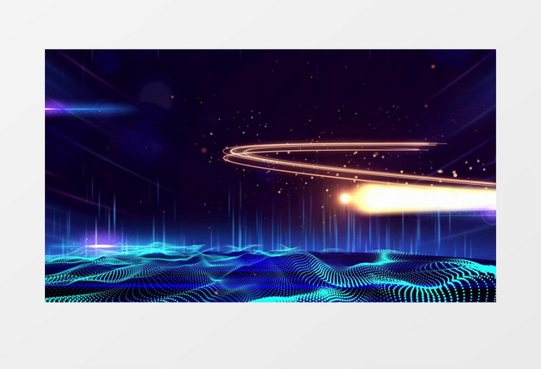 震撼蓝色粒子波浪效果金色光线飞舞背景视频素材