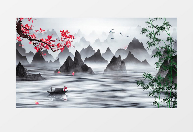 中国风水墨画深山风景ae模板