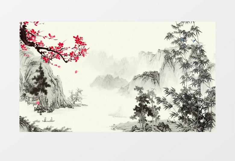 水墨画山水画中国风格背景模板ae模板