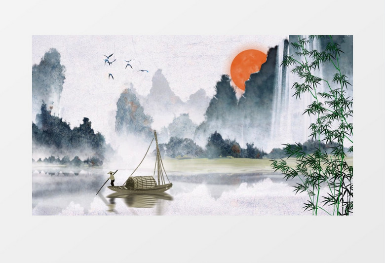 中国风水墨画背景ae模板