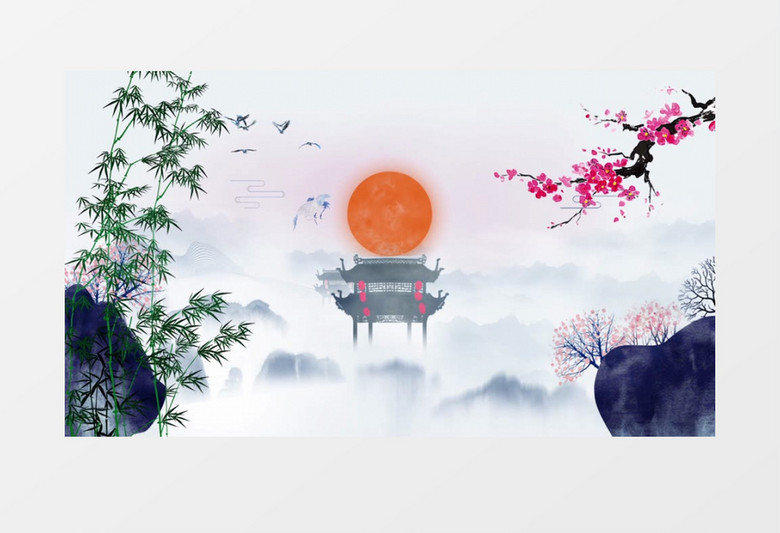 水墨画山水画自然风景背景ae模板