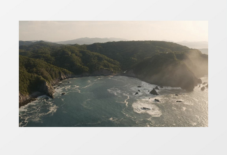 唯美山崖海浪天际线环绕航拍镜头实拍视频