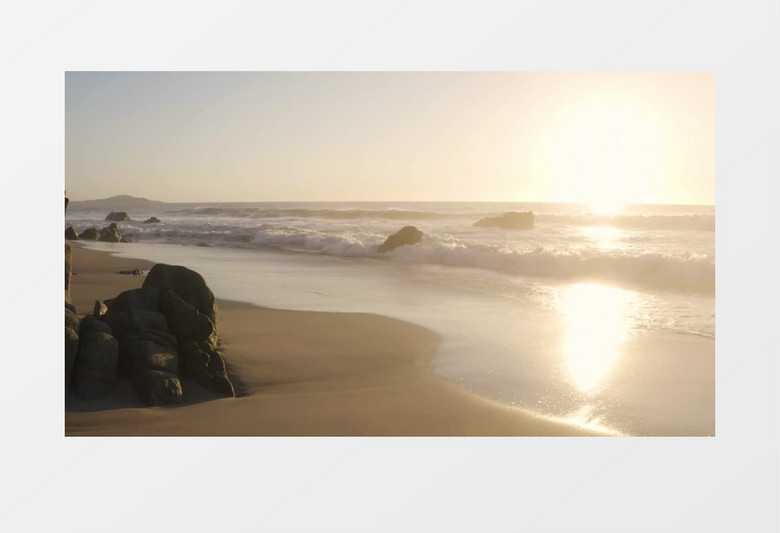 魅力海浪沙滩落日天际线移镜头航拍实拍视频