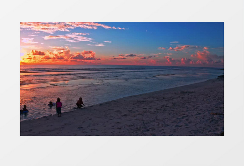 唯美黄昏海滩天际线展示实拍视频