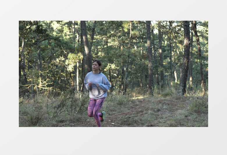 在森林跑步的女人实拍视频素材