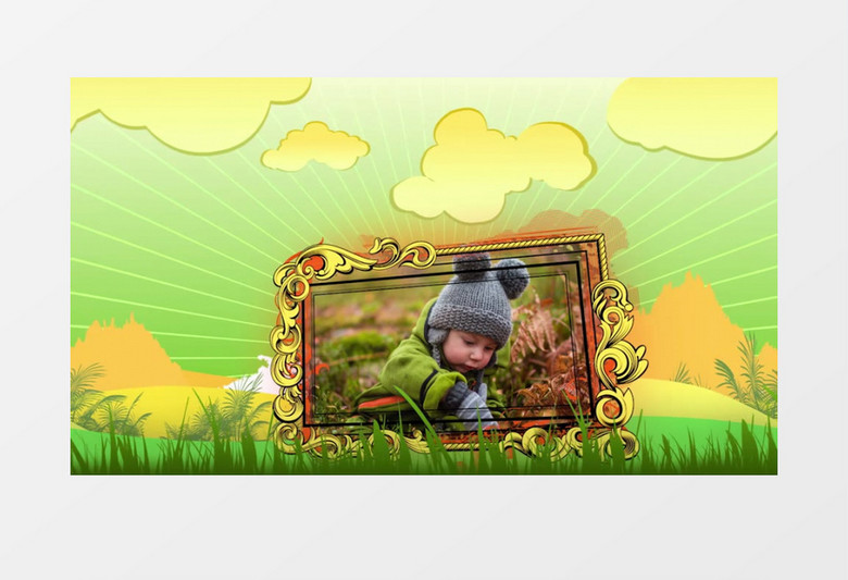 美丽草原背景儿童卡通图片展示Pr模板