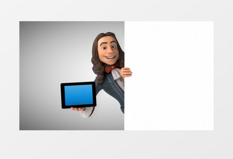 一个卡通女人托着平板出现视频素材