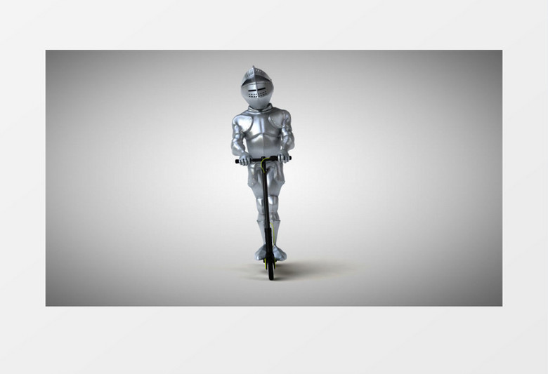 一个卡通钢铁骑士在玩滑板车视频素材