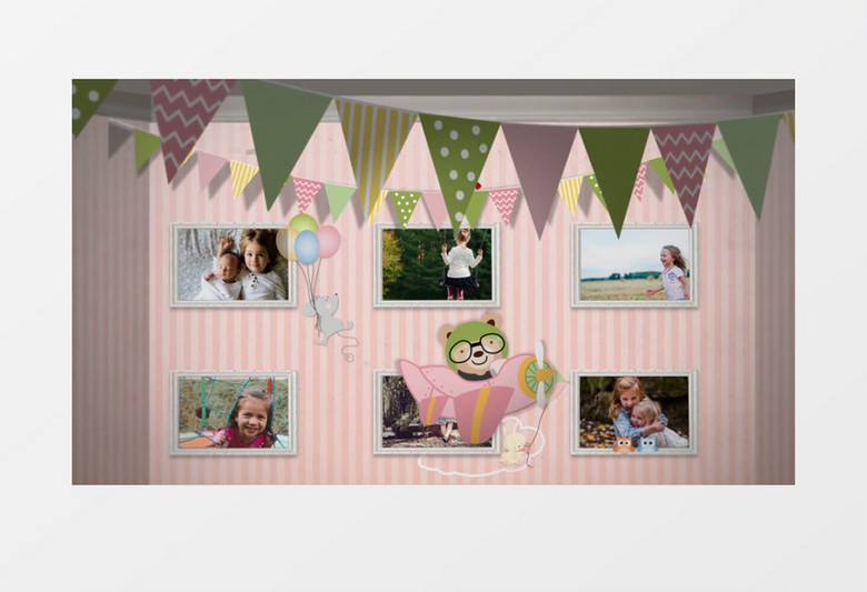 粉色卡通宝宝相册出生纪念日edius视频模板