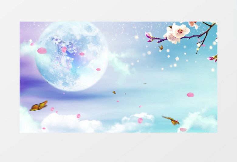 月光唯美花瓣飞扬背景视频