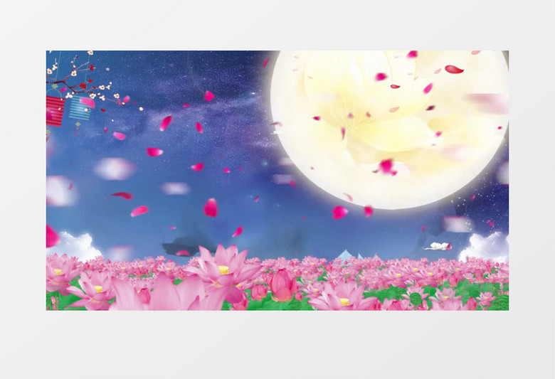 夜晚明月下花瓣飘落唯美背景视频