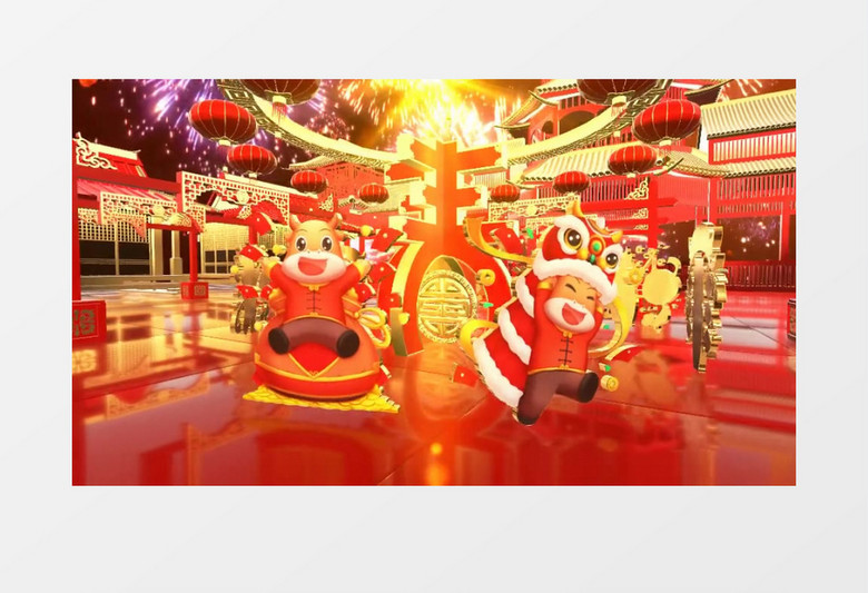 2021喜庆春节c4d牛年片头视频AE模板 