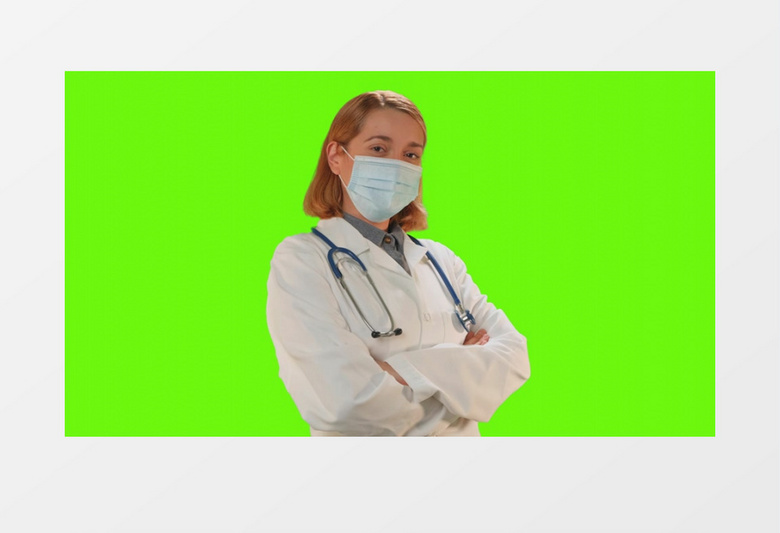绿幕下的带着听诊器的女医生后期素材