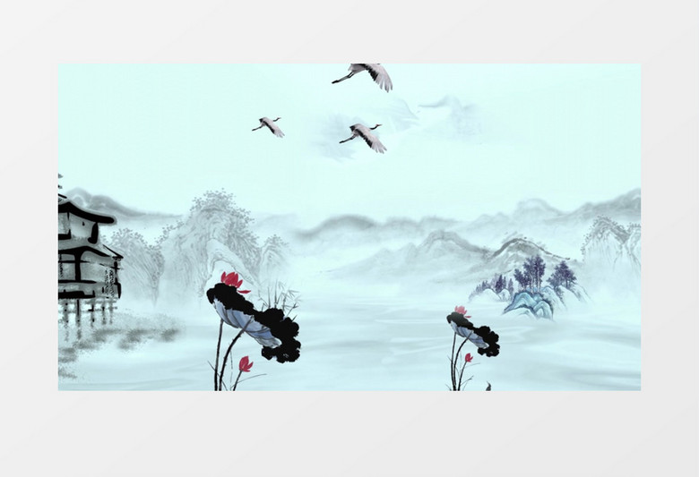 大气古风水墨山水画背景视频素材