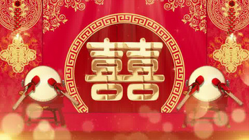 喜庆红色中式婚礼双喜片头展示pr模板